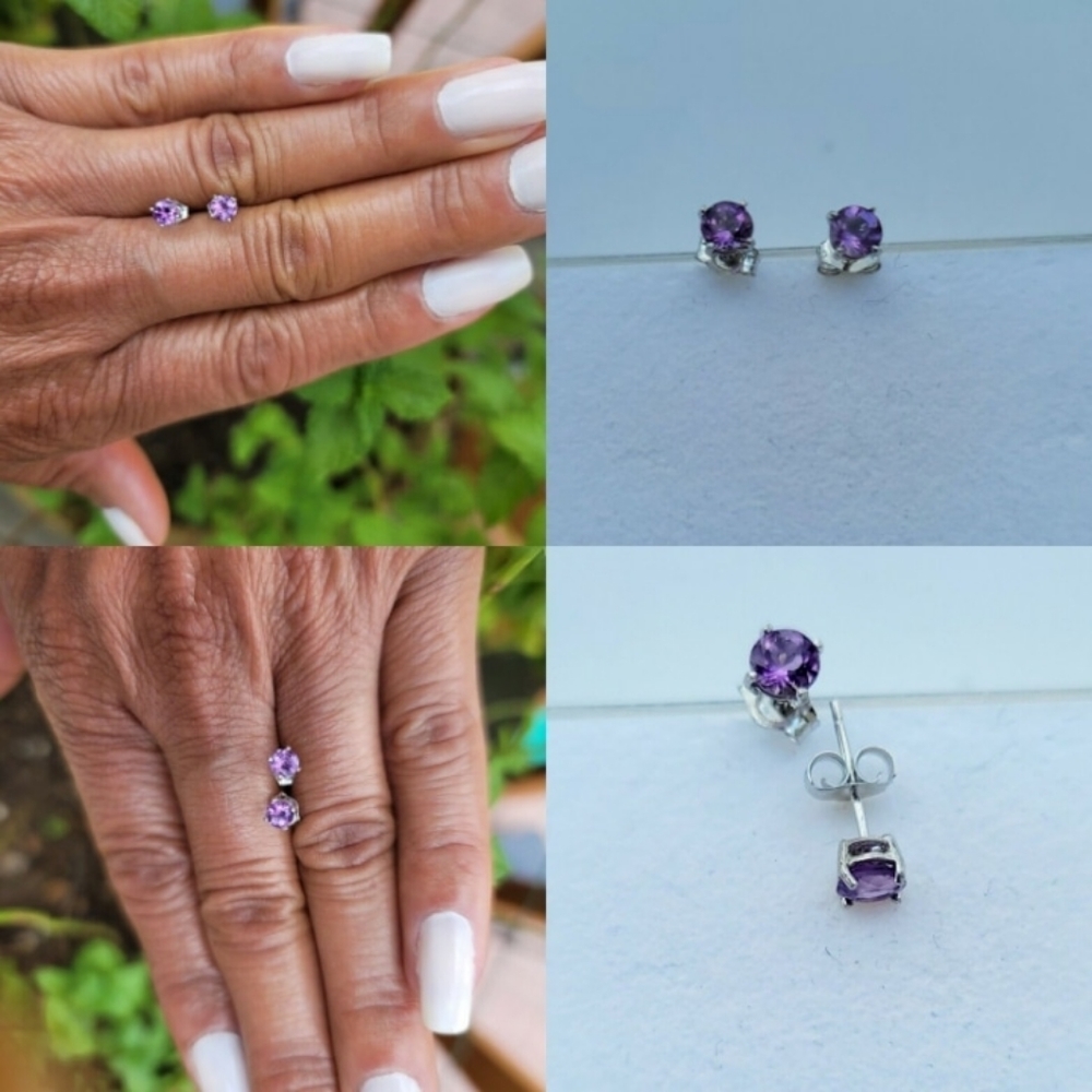 Amethyst studs earrings in 14k white gold